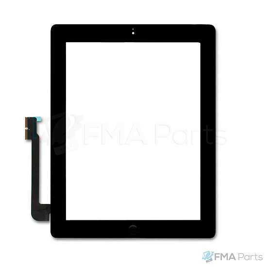 Glass Digitizer Assembly with Home Button, Camera Bracket and Adhesive - Black [High Quality] for iPad 4 (iPad with Retina display)